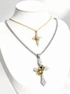 2PCS Crown Cross Necklace Classic Cross Necklace for Ladies & Men's Daily Wear Metal Coated Couple's Matching Necklaces  Christmas Gifts chain collar Kawaii Strawberry Bracelet Set popular gift high quality fashion jewelry hip hop jewelry men