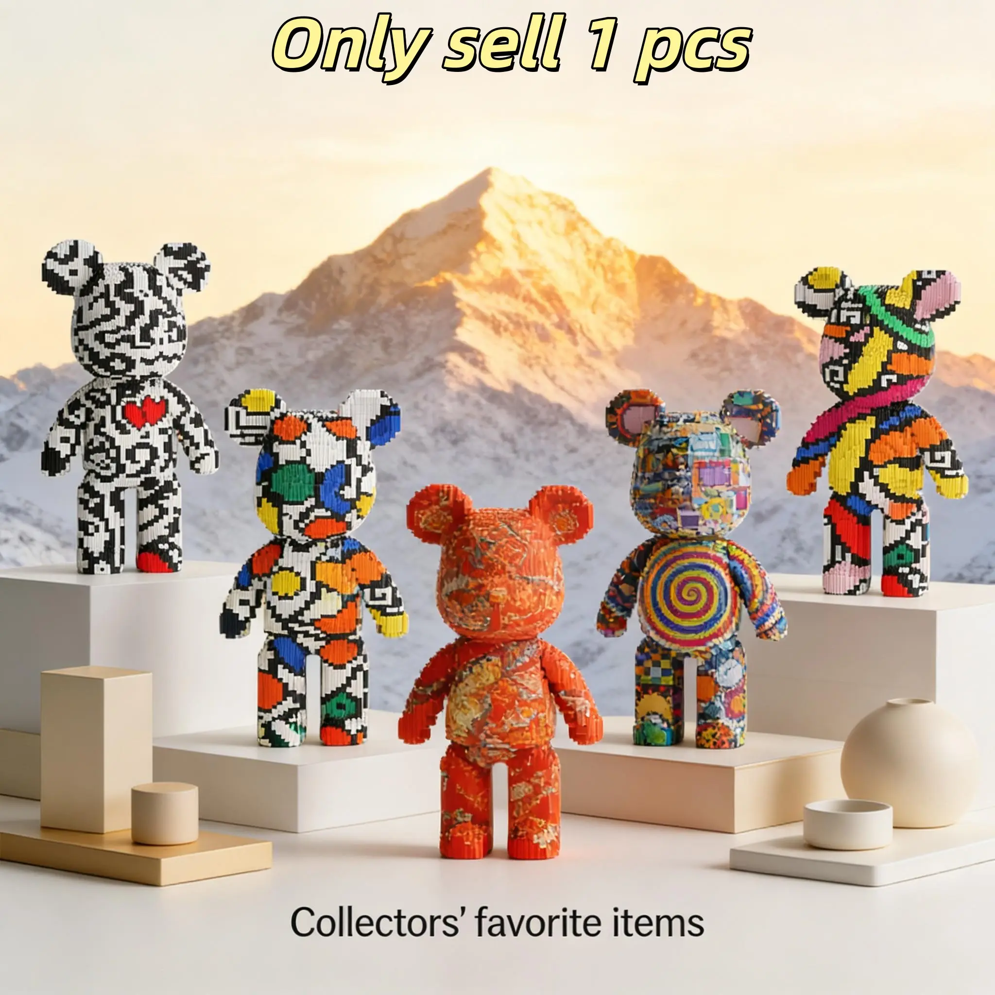 Multicolor Large Love Bear Flower Heart 3D Animal Shape Puzzle Blocks, Home Office Decor, Party Decoration, Ideal Gift for Thanksgiving Christmas