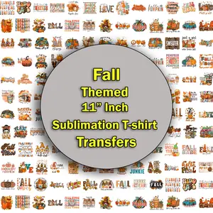 Fall Themed 11 Inch Sublimation T-Shirt Transfers for Light Polyester Textiles Must Use Heat Press or Cricut Press to Apply