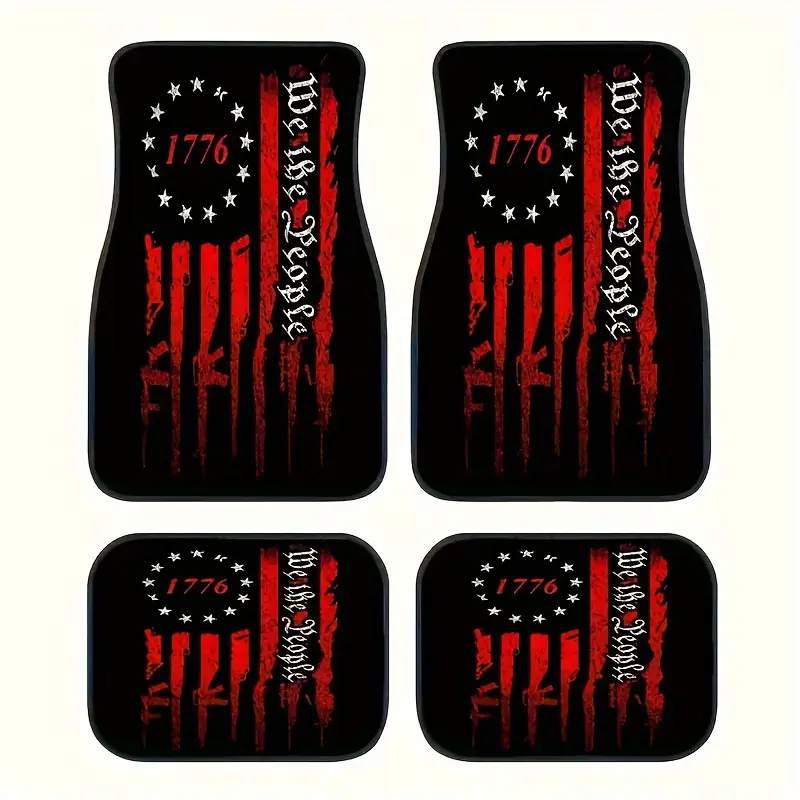 4 Piece Car Mat Set 1776 Patriotic Print Easy Clean Fits Cars Trucks Suvs Automotive Floor Mats High Quality Polyester Fiber Perfect Gift for Holidays Car Accessories