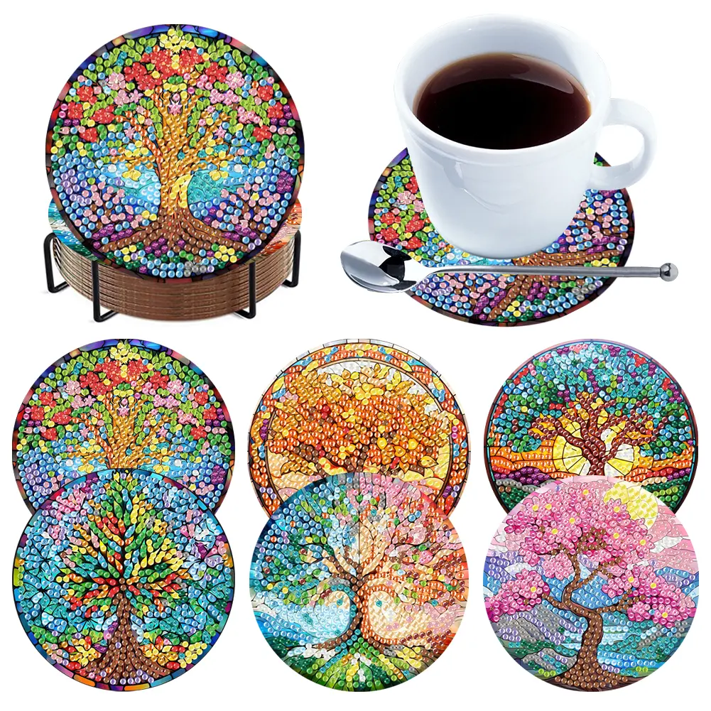 6pcs Set DIY Diamond Painting Coasters Kits Can Be Washed With Water Diamond Painting Art Coaster Kit Diamond Painting Crafts Coaster for Beginners Adults & Art Craft Supplies