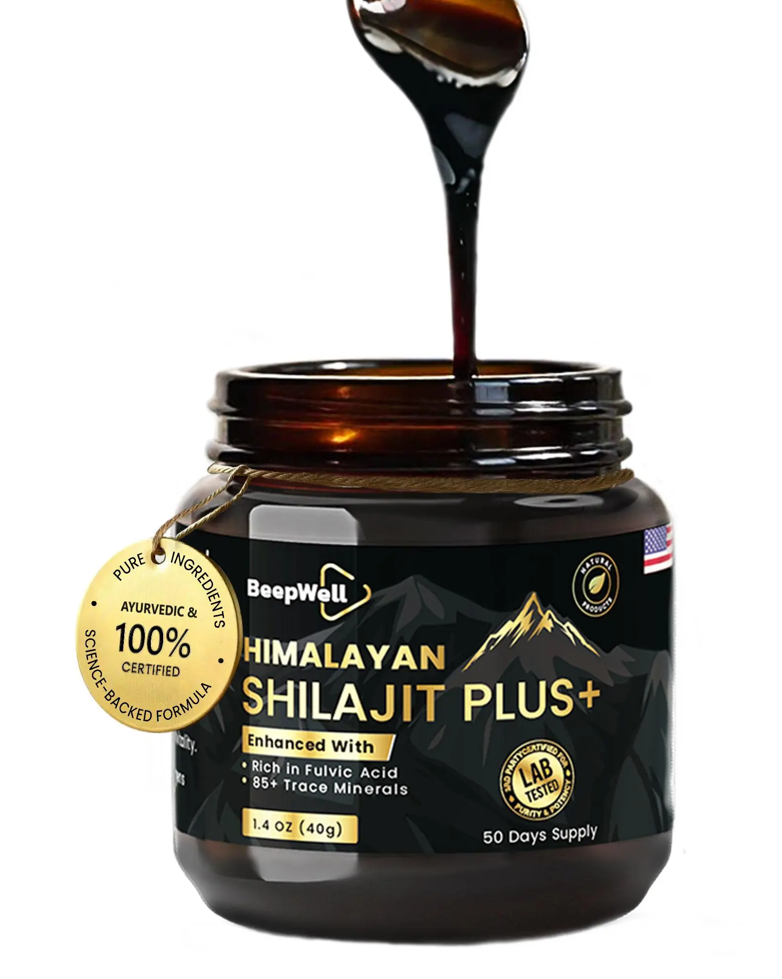 BeepWell Himalayan Shilajit Resin Plus with Ashwagandha 72% Fulvic Acid 50 Servings Winter Support Initiative Edition