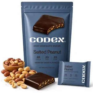 CODEX Salted Peanut Chocolate Squares - 12 Individually Wrapped Organic Dark Chocolate Snacks with Roasted Peanuts & Flakey Sea Salt
