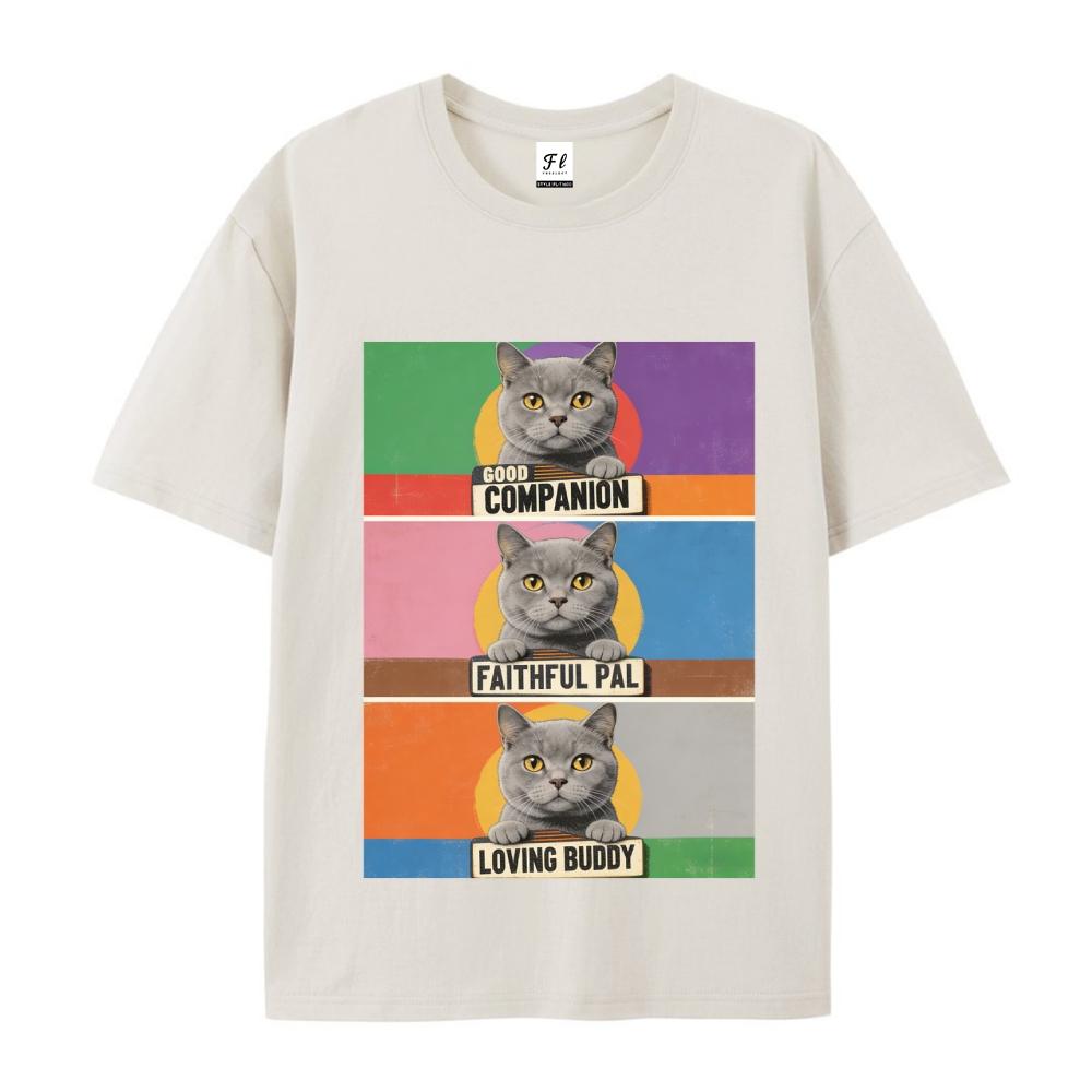 Cat Graphic Print T-Shirt Men's Casual Streetwear Oversized Short Sleeve T-Shirt for Menswear Top