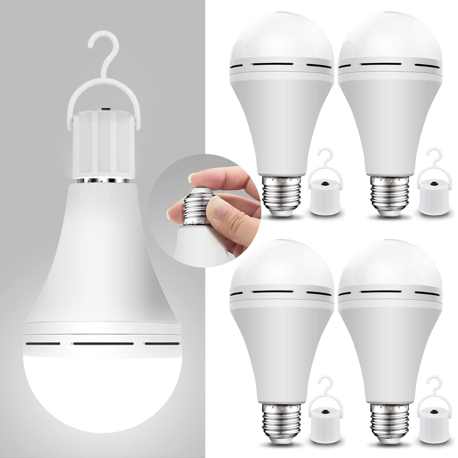 6PK Rechargeable Emergency LED Light Bulb, 12W 6500K Daylight, Battery Backup Lamp Stay Lights Up During Power Outage for Home Camping multifunctional tool
