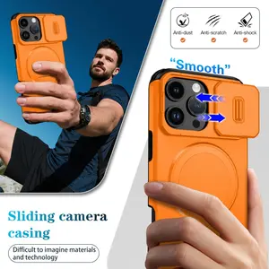 Phone Case - Phone Case - New Orange Luxury Durable Anti-Drop Magnetic Stand Case Compatible with for iphone 17 Pro Max, 16/15/14 Plus, 13/12 Mini, And 11 Pro Max Plus 17Ari Sliding Camera Protection PC Phone Cover