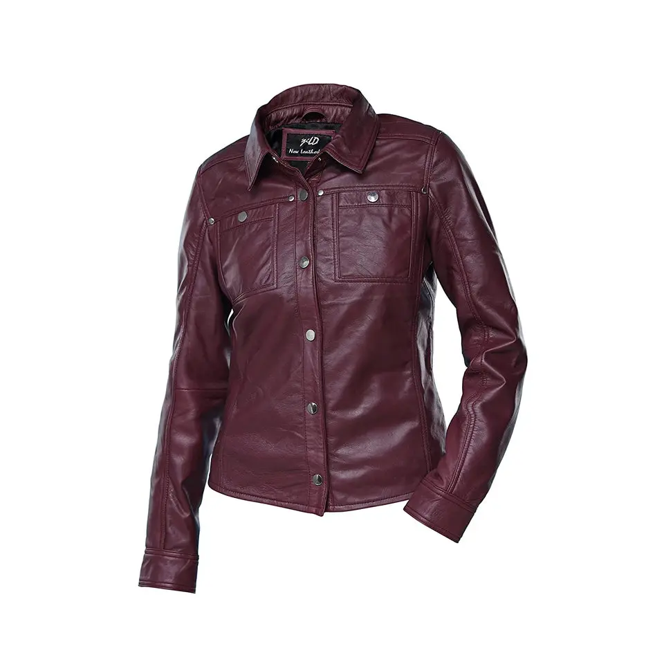 Women's Burgandy Shirt Style Leather Jacket