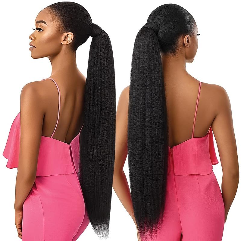 RIVERWOOD Wrap Around Ponytail Extension Human Hair 70% And 30% Heat-Resistant Synthetic Fiber 120g High Elasticity Kimky Curly Water Wave Bubber Band Secure Styling