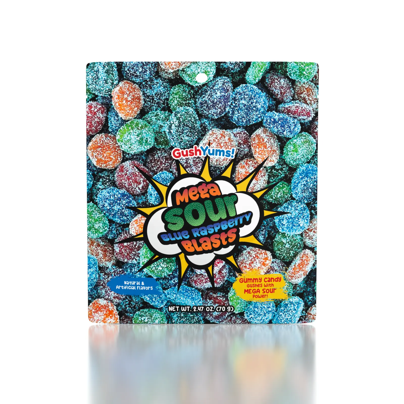 GushYums Mega Sour Blue Raspberry Blasts Gushing Gummy Candy (2.4oz ...