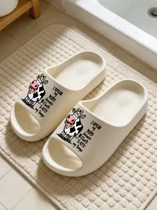 1 Pair Funny Tongue-out Cow Letter Printed Thick Sole Slippers, Fun Personalized Style, Non-slip Soft Sole, Indoor & Outdoor Dual-use, Open Toe Slides, Casual Slippers
