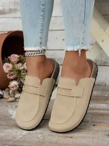 Women's Cork Sole Slip-On Mules, Faux Suede Retro Thick Heel Loafers, Casual Daily Commute Shoes, Comfortable & Stylish Footwear, Slipper Sandals