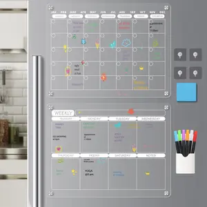 Acrylic Magnetic Dry Erase Calendar Board for Fridge, 16"X12" - Erasable Monthly and Weekly Planner with to-Do List, Includes 6 Markers and Eraser