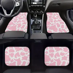 Cow Printed 4-Piece Universal Fit Versatile Car Floor Mats Set, Polyester Fiber, Stylish Design Interior Protection, Girly Car Accessories, Suitable for All Seasons, Ideal Gift