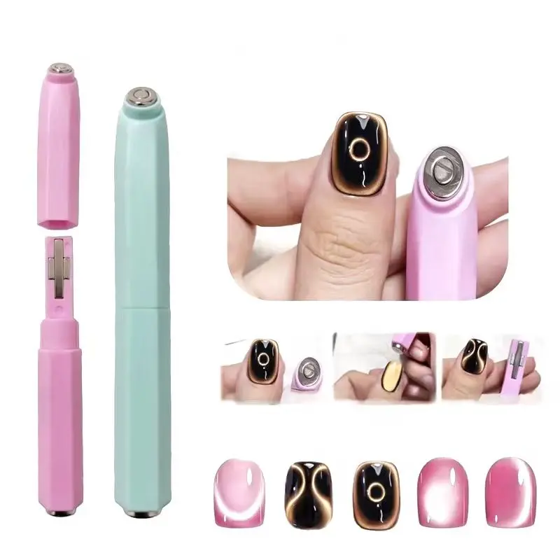 New Three-in-One Multi-Functional Cat's Eye Nail Art Tool, Green/Pink Ring Cat's Eye Magnet, Detachable Multi-Functional Rocket Box, Durable Plastic, Ergonomic Handle, Essential for Nail Art Design