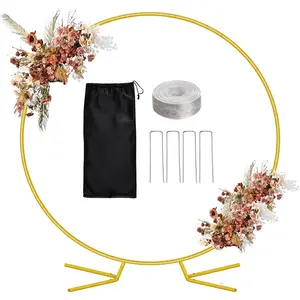 6.6FT Balloon Arch Stand Kit, Metal Round Backdrop Stand for Parties, Gold Circle Wedding Arches Frame with Base for Engagement Valentine Party Baby Shower Gender Reveal Decoration
