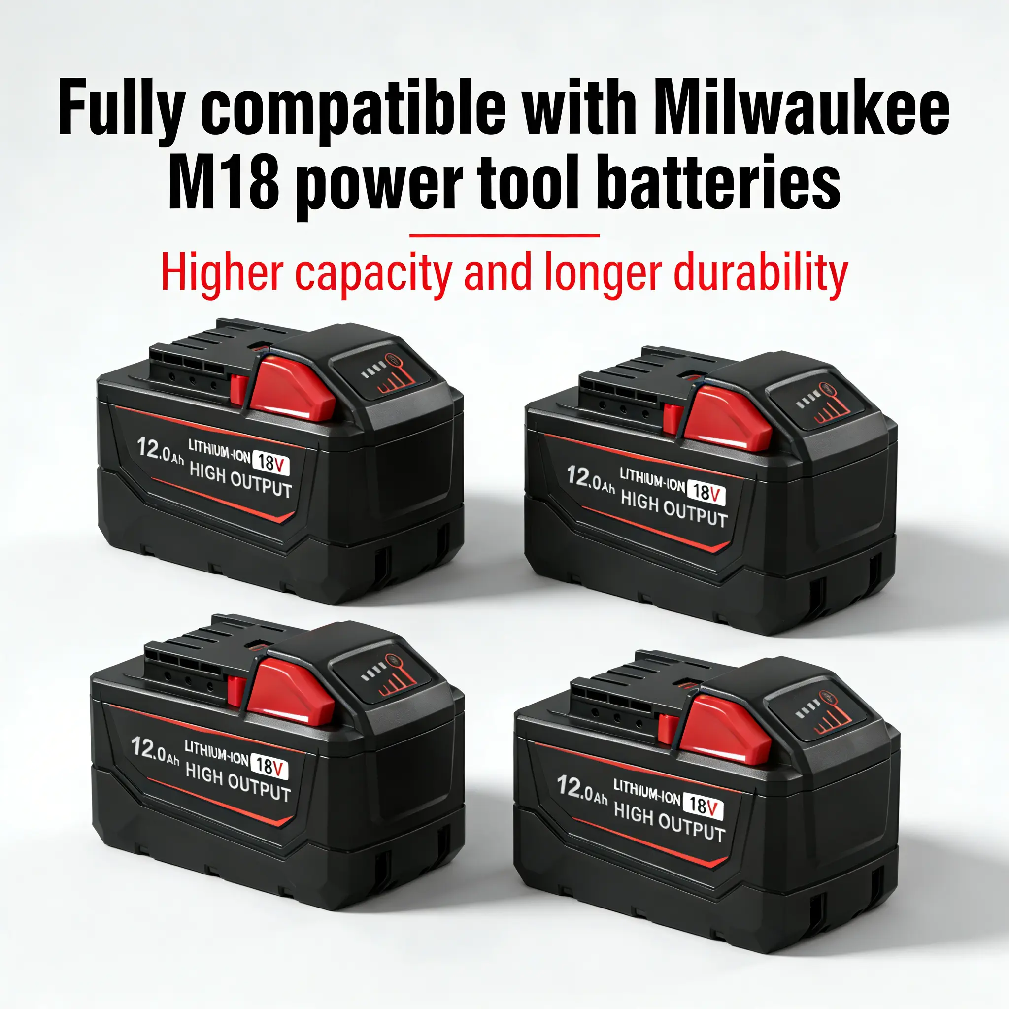 4-Pack 12.0Ah M18 Batteries for Milwaukee  High-Capacity Replacement Power Tool Battery