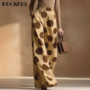 UOOZEE Women's 2026 Spring Summer Chic High Waist Polka Dot Wide Leg Pants, Elastic Back Waist Trousers, Side Zip Casual Pants with Pockets, Size Up for Curvy Waist,summervibes