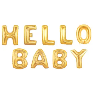 40" Large Gold "HELLO BABY" Balloon Kit- Includes 9 Balloons