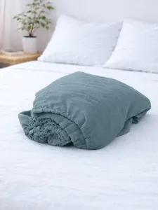 Harbor Blue Organic 100% Flax Linen Fitted Sheet