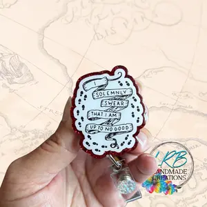 I Solemnly Swear That I am Up to No Good Badge Reel - Funny ID Holder for Nurses, Teachers & Students - Magical Work Accessory - Retractable Name Badge Clip - Wizarding World Gift - Potterhead