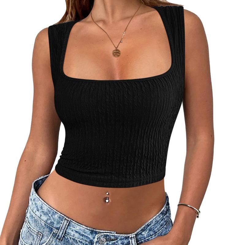 Zeagoo Women's Sleeveless Crop Top Seamless Square Neck Trendy Tank Top Workout Fitness Casual Basic Cute Tops Fashion Sexy Womenswear