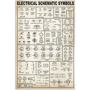 Electrician Knowledge Posters Electrical Schematic Symbols Metal Signs Room Decor School Farm Hospital Home Club Wall Decor Retro Plaque 12x17 Inches