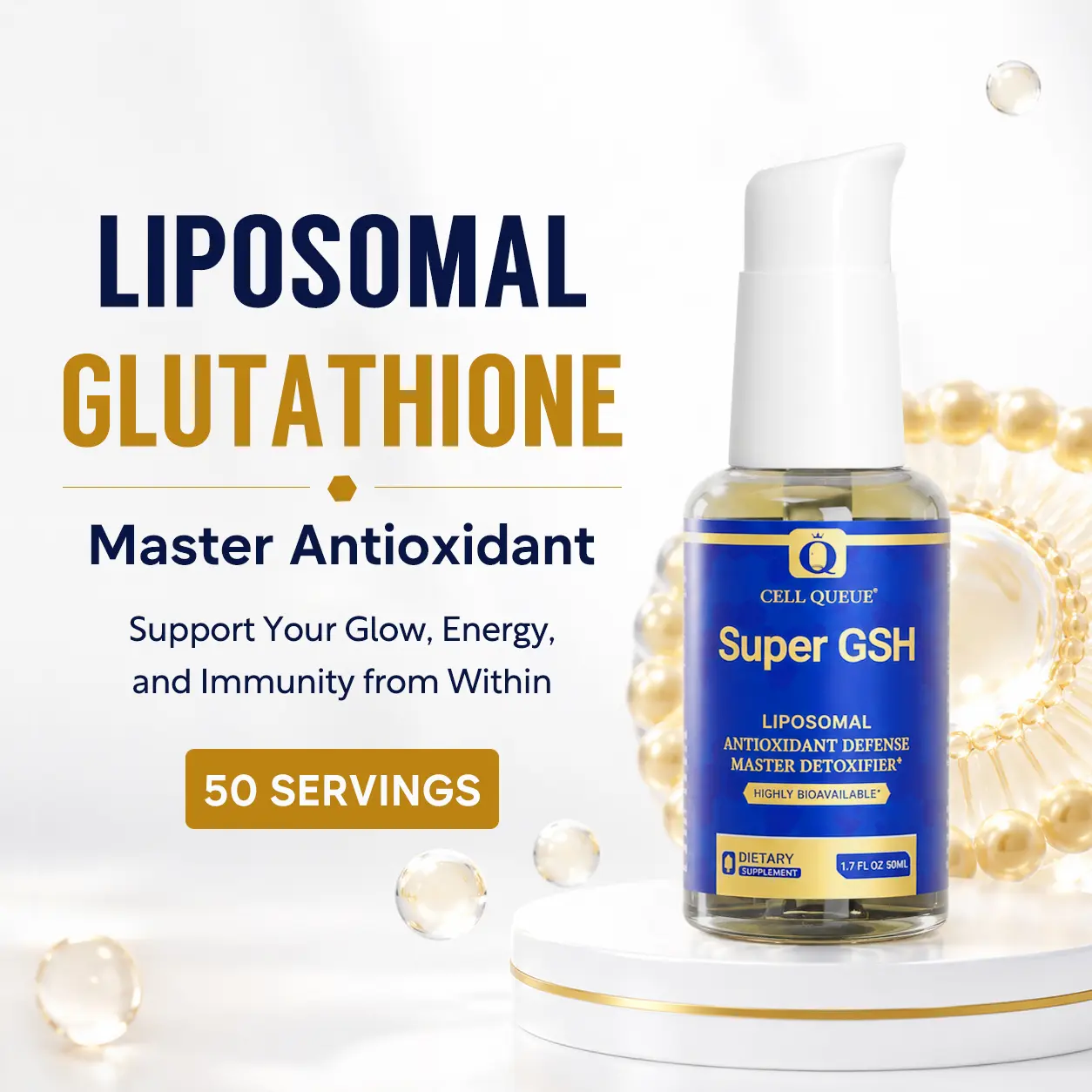 Cell Queue Liposomal Glutathione Liquid Supplement | High Absorption Antioxidant Formula with Phospholipid Complex | Cellular Health, Immune Support, Liver Health, Skin Health & Healthy Aging | 1.7 fl oz