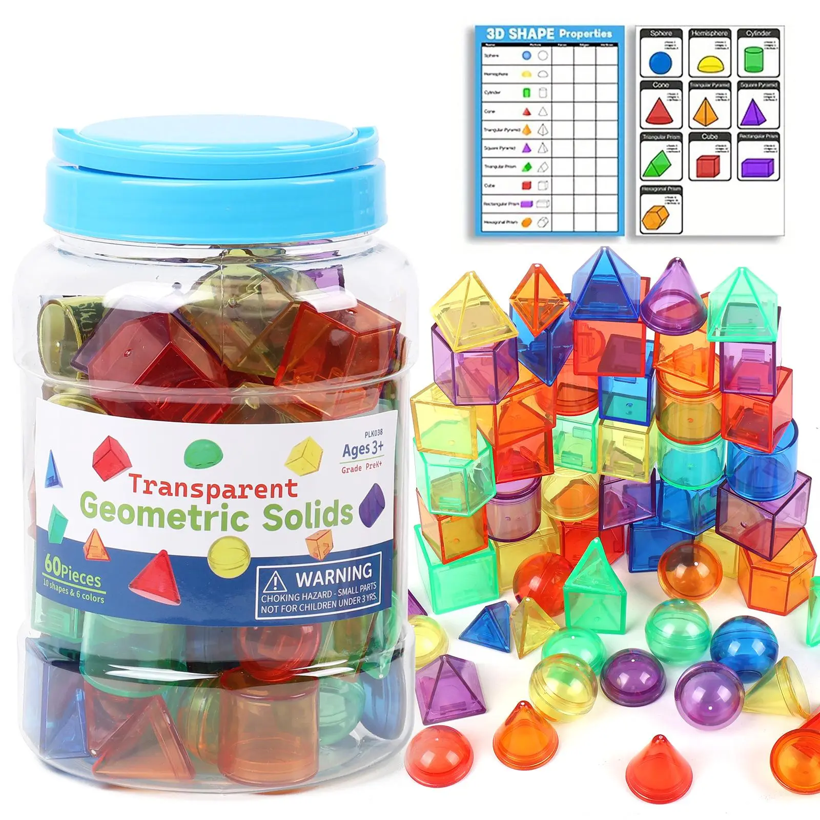 3D Geometric Shape Building Blocks, 60pcs/box Colorful Geometric Shape Sorting Building Block Toys, Early Educational Learning Math Toys for Boys & Girls, Shape Sorter