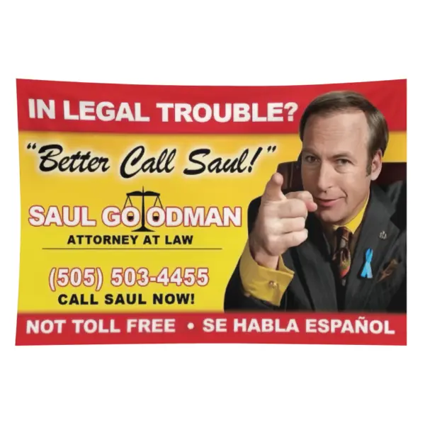 Better Call Saul Billboard Image Peach Velvet Light Wall Hanging Tapestry - Breaking Bad Saul Goodman Themed, 3x5 ft Home Decoration, Office Decor Gift for Boyfriend