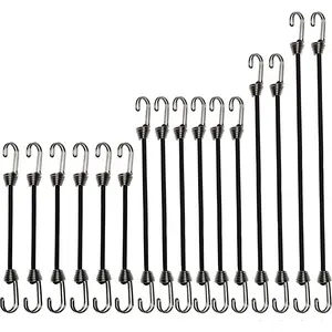 Mini Versatile Outdoor Bungee Cords Set with Hooks, 16pcs Black, Four Sizes 2inch 4inch 6inch 8inch