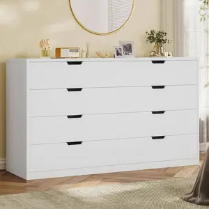 Sikaic 8 Drawers Dresser with Large Capacity White Accent Storage Cabinet