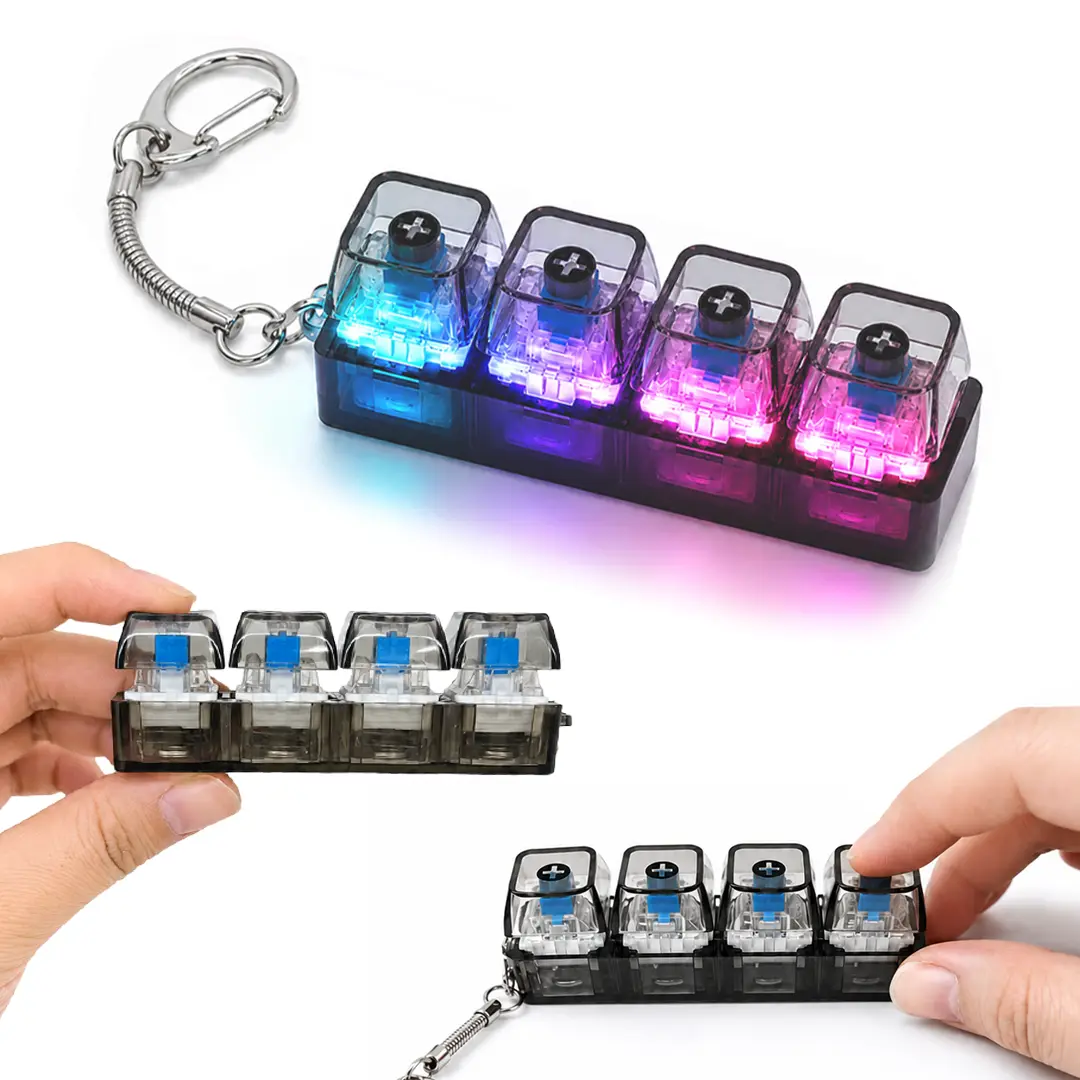 3PCS-piece set stress relief toy mechanical keyboard compact design with crystal keycaps LED lights transparent acrylic keys Christmas gift