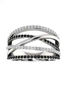 1 PC Fashion Cubic Zirconia Ring Interlocked Stackable Rings For Women For Valentine's Day Gift Wedding Anniversary Party Jewelry