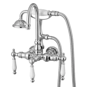 VEVOR Clawfoot Tub Faucet, Wall-Mounted Bathtub Faucets with Handheld Shower, Polished Chrome Clawfoot Tub Filler Faucet Shower Kit with 59 Long Hose Gooseneck Spout, Modern Vintage for Bathtubs