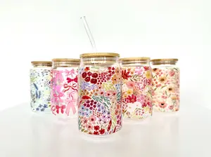 16 oz Glass Can Cup with Bamboo Lid and Glass Drinking Straw