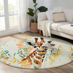 1pc Giraffe Watercolor Pattern Round Rug for Entryway, LivingRoom, Dining Room, Bedroom, Balcony, Study, Machine Washable Round Large Area Rug, Soft Non-slip Floor Mat, Chic Rug for Home Decor