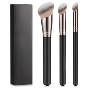 3PCS Foundation Contour & Concealer Brush Set Angled Synthetic Kabuki Brushes for Blending Buffing & Setting with Liquid Cream & Powder 170S 270S 370S