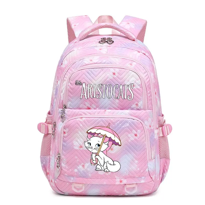 Pastel Gradient Sakura Aristocats Marie Umbrella Print Backpack, Waterproof Oxford Teen Girl Travel Bookbag