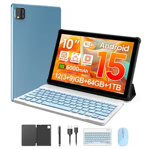 Android 15 Tablet PC, 10-Inch Quad-Core Cpu, 12gb RAM (3+9 Expansion) + 64GB + 1tb Storage, HD IPS Display, Wi-Fi6, Dual Camera, 6000mah Battery
