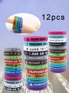 12pcs Christian Design Silicone Bracelets with Inspirational Quotes, Daily Wear and Gift Ideas, Bracelets Stacking, Motivational Wristbands for Men and Women