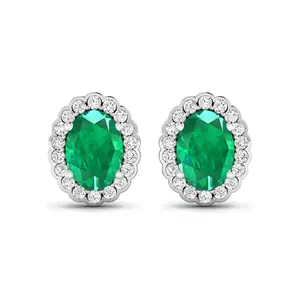 Genuine Diamond and Zambian Emerald Halo Earrings