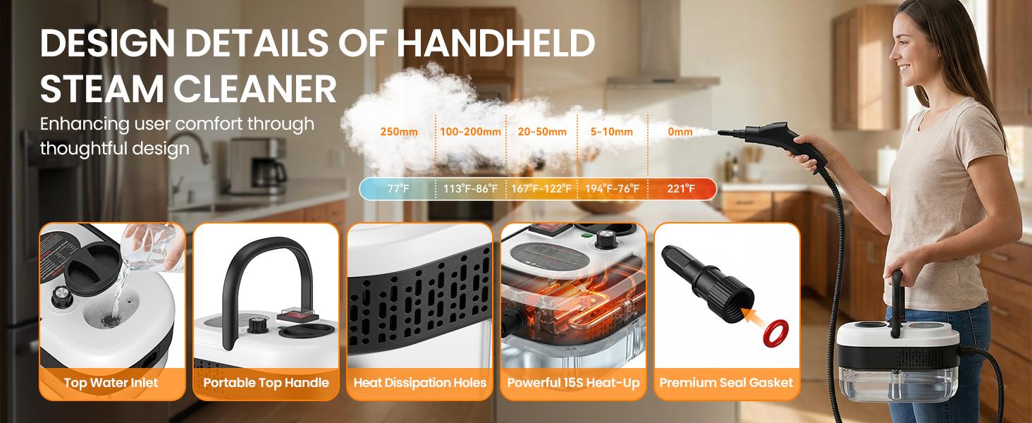 EasyWox Handheld Pressurized Steam Cleaner, Handheld High Temp Portable Cleaning,Multipurpose Steamer for Home Use, Pressurized Steamer for Cleaning Floor, Upholstery