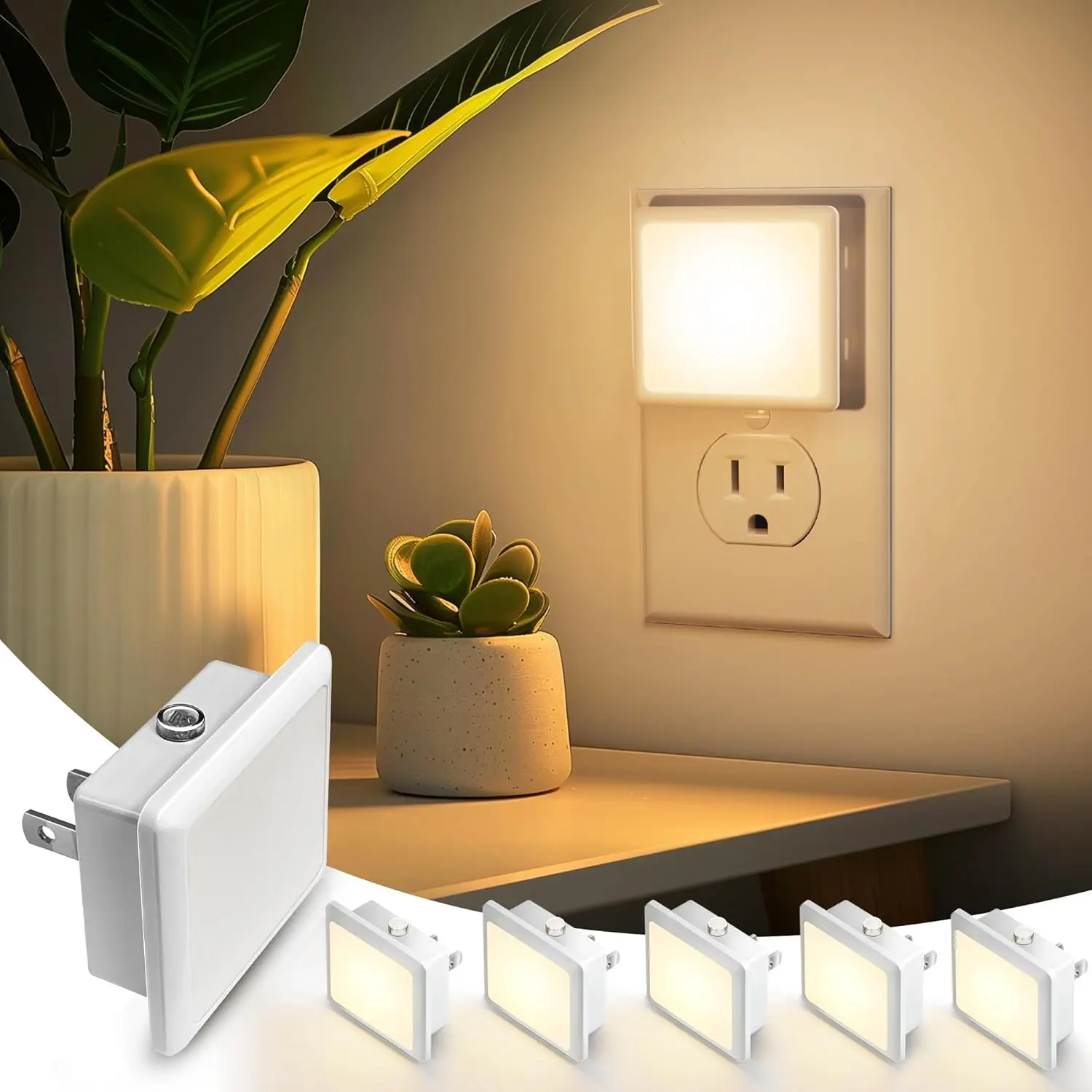 F-NLK02   Night Lights Plug into Wall, [6-Pack] Plug in Night Light, Dusk-to-Dawn Sensor, 3000K Soft White 0.3W Bright Nightlight Auto-On/Off for Adults Kids Room Bedroom Bathroom Hallway Kitchen
