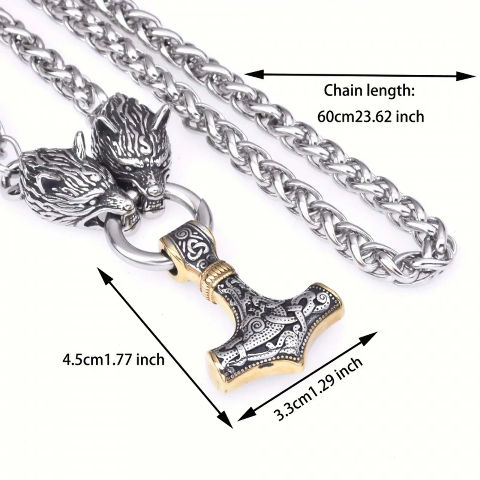 Runic Wolf Head Hammer Pendant Necklace – Hip Hop Couple Jewelry for Men & Women, Personalized Gift for Daily Wear & Special Occasions