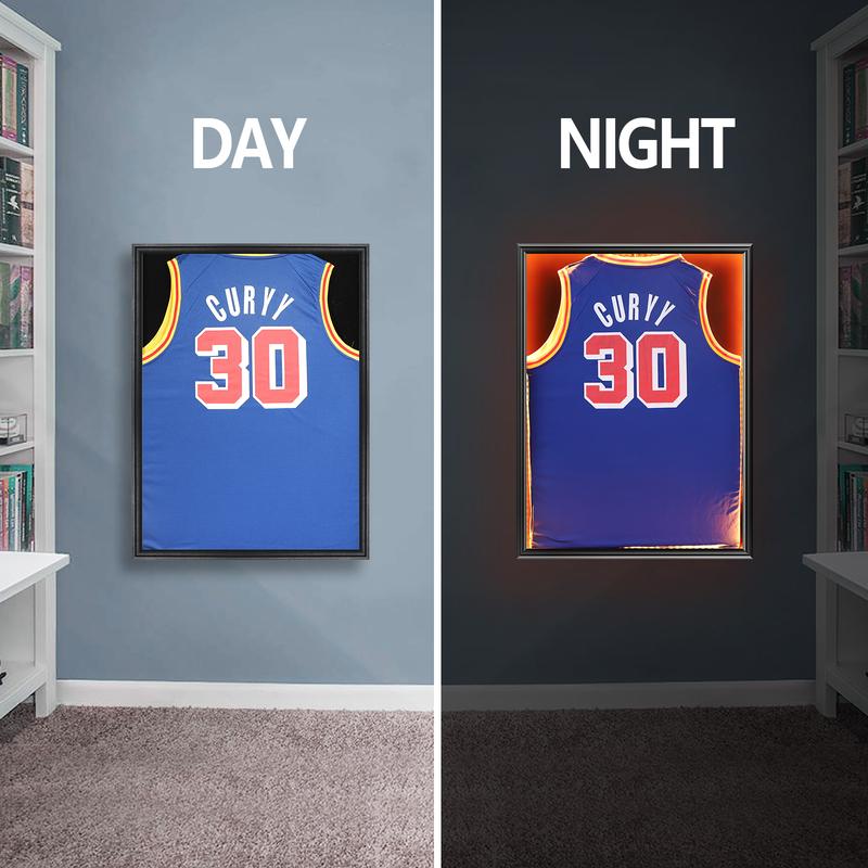LED Jersey Frame Display Case - Jersey case with led Lights - Large Lockable Frames Shadow Box with UV Protection for Baseball Basketball Football Soccer Hockey Sport Shirt, Black