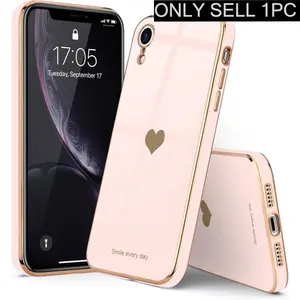 For iPhone Xr Case whit Love-Heart Luxury Bling Plating Soft Back Cover Raised Full Camera Protection Bumper Silicone Shockproof Phone Case