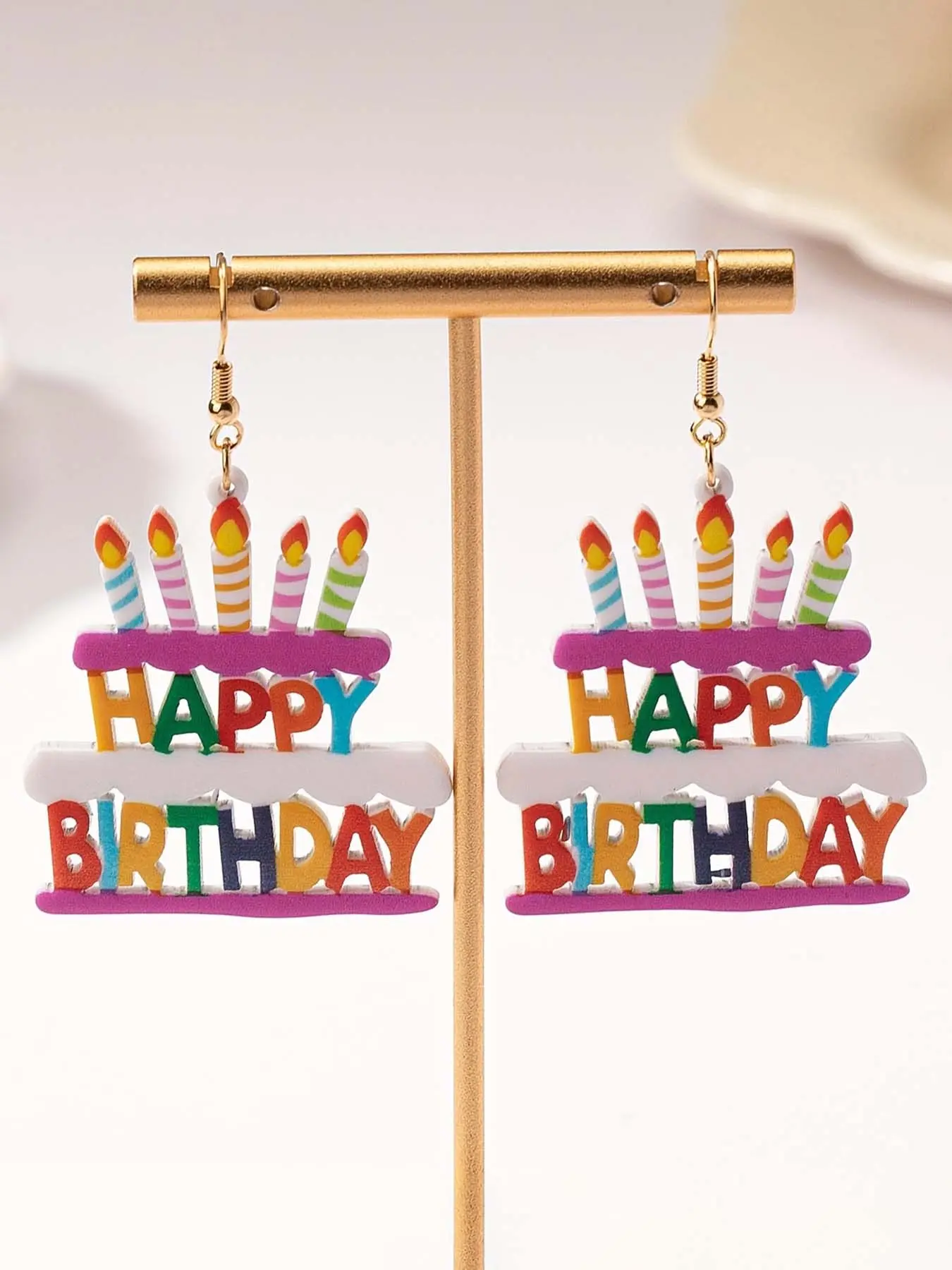 Cartoon Birthday Cake Design Dangle Earrings, Fashion Jewelry, Fashion Accessories for Party, Daily Clothing Decor, Trendy All-match & Exquisite Jewelry for Birthday Gift, Cake Candle Earrings, Fashionable Earrings