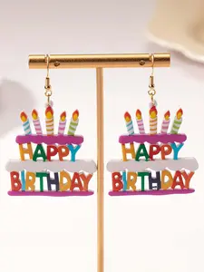 Cartoon Birthday Cake Design Dangle Earrings, Fashion Jewelry for Party, Daily Clothing Decor, Trendy All-match & Exquisite Jewelry for Birthday Gift, Cake Candle Earrings
