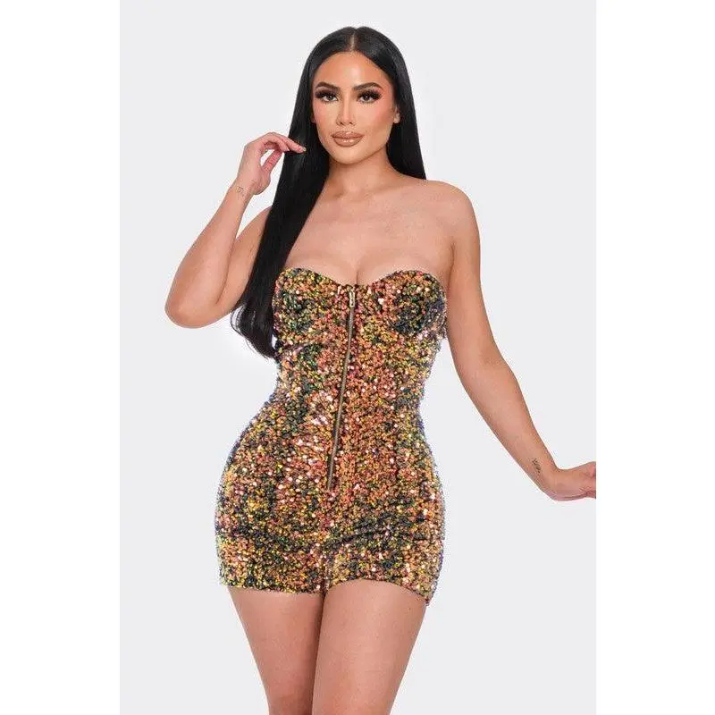 Multi Sequin Romper Gold