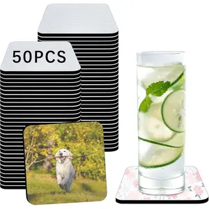 50 count Sublimation Coasters Blanks Bulk, 4x4 Inch Square Blank Cup Mat Rubber for Sublimation Transfer Heat Press Printing DIY Crafts